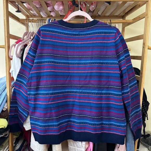 Woollovers All Over Fairisle Cardigan Size XL Wool Purple Multi Color Funky - Picture 9 of 11